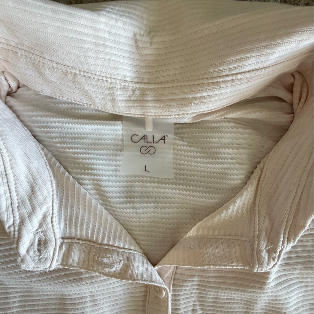 CALIA Ribbed Cream Polo Shirt